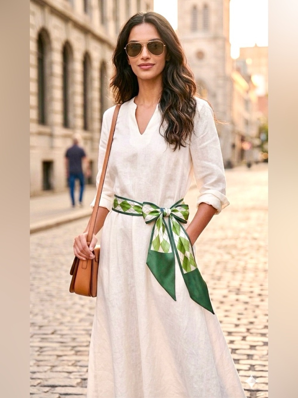 Green Diamond Pattern Silky Satin Scarf – Multi-Use Hair, Neck & Bag Accessory